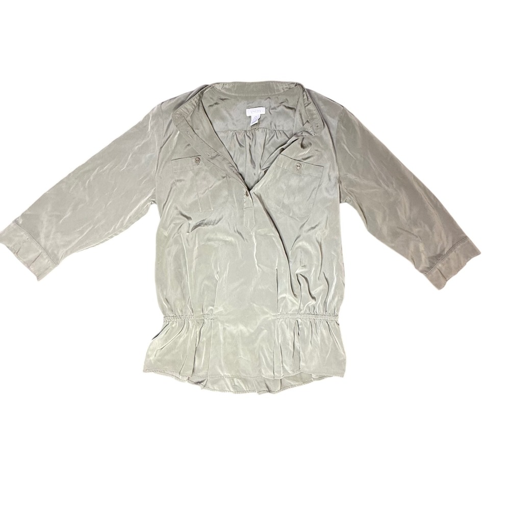 Chico's Women's Olive Green 3/4 Sleeve Top Blouse Size 0‎